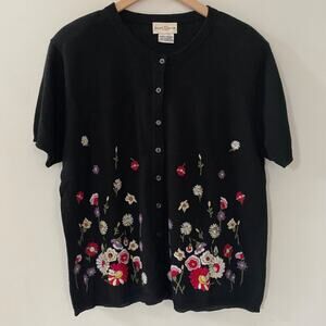 Vintage Jaclyn Smith Cardigan Sweater Size Large Embroidered Flowers Cottagecore